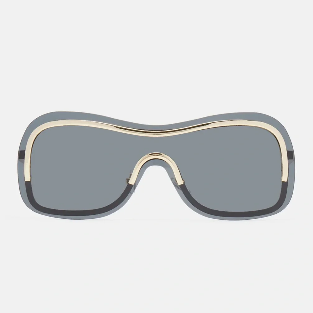•Get Like Me• Rimless Black Shield Oversized Frame Sunnies with Gold Trim - Picture 2 of 2
